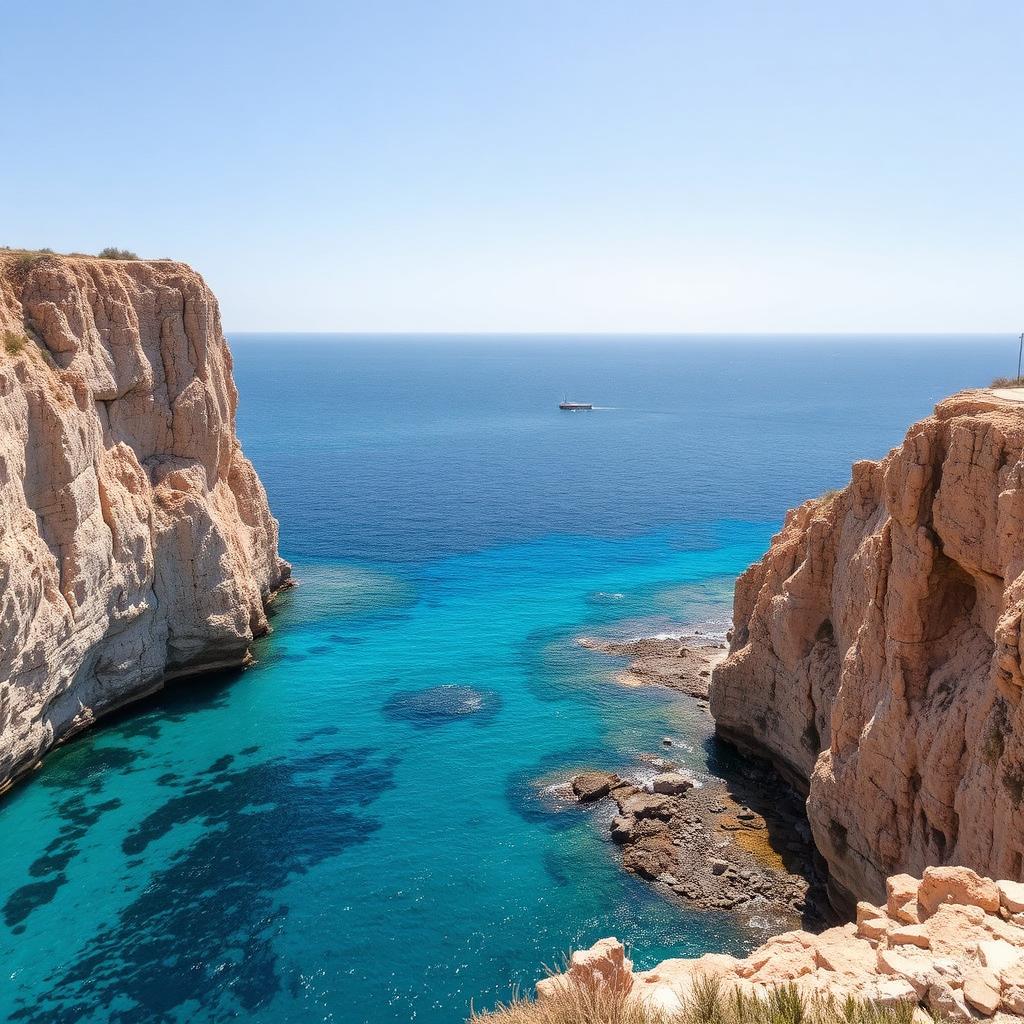 White cliffs and turquoise water at Cape Greco near Larnaca