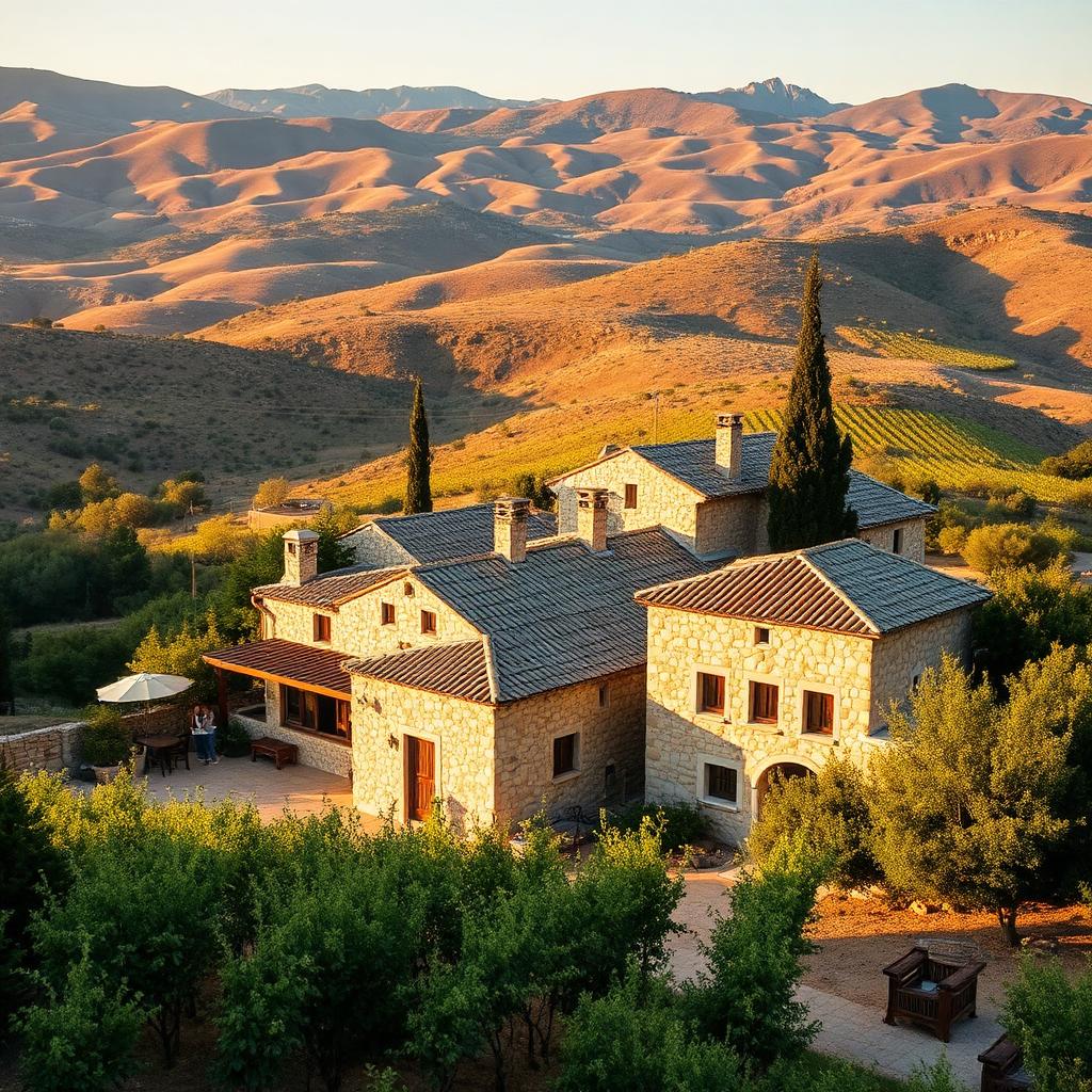 Traditional stone village and vineyards in the Troodos hills near Limassol