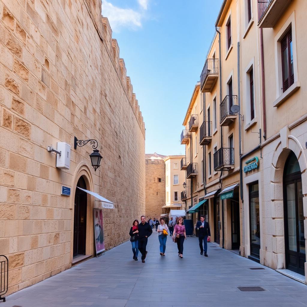 Venetian walls and pedestrian street in old Nicosia