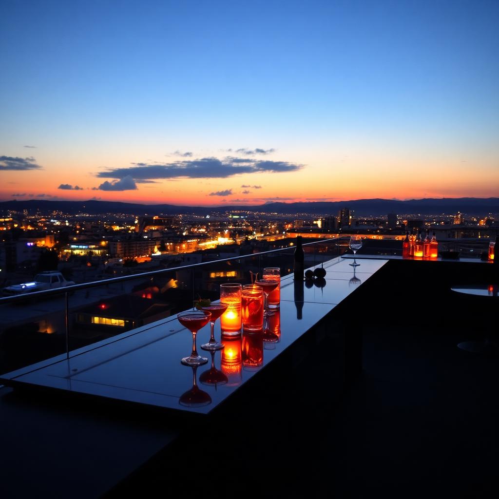 Rooftop bar with city view in Nicosia at dusk