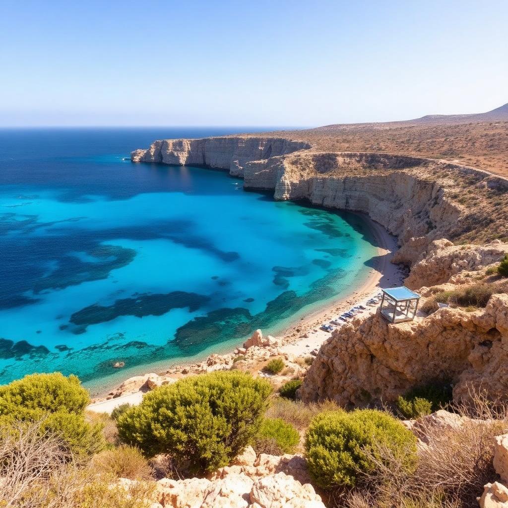 Turquoise Blue Lagoon and cliffs of the Akamas peninsula
