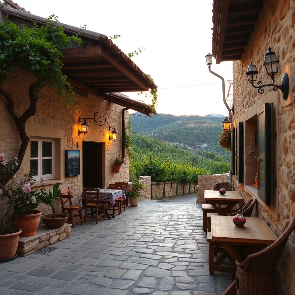 Traditional stone village taverna in the hills above Paphos
